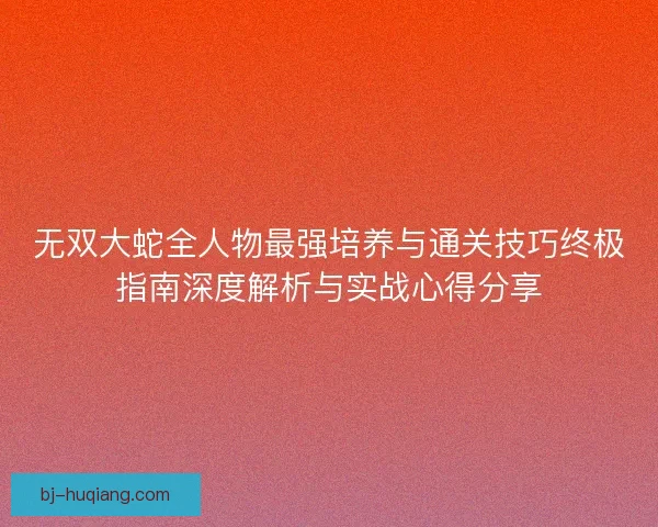 无双大蛇全人物最强培养与通关技巧终极指南深度解析与实战心得分享